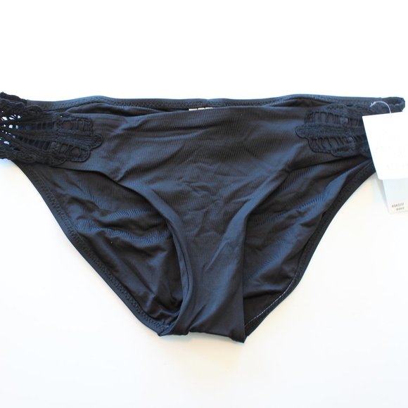 Becca Sunburst Crochet Side Tab Bikini Bottom Black Large NWT - Picture 4 of 7